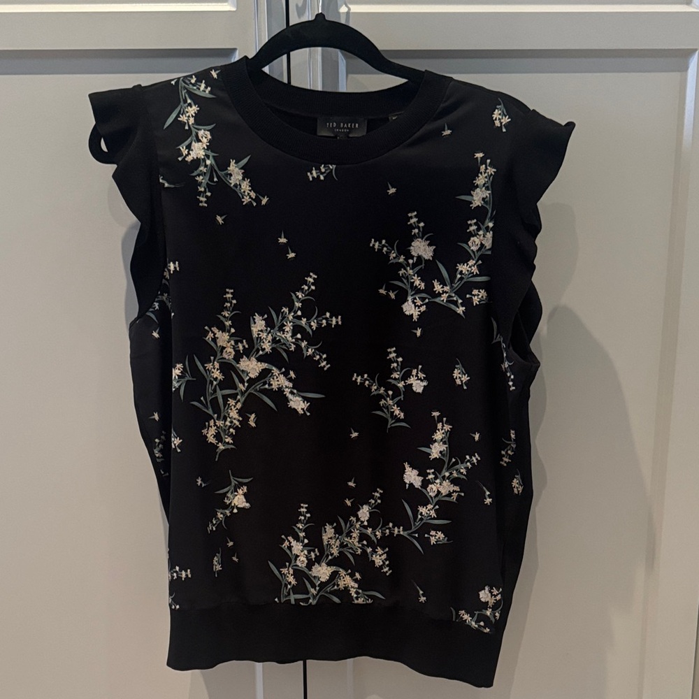 Ted Baker Black and Cream Floral Blouse